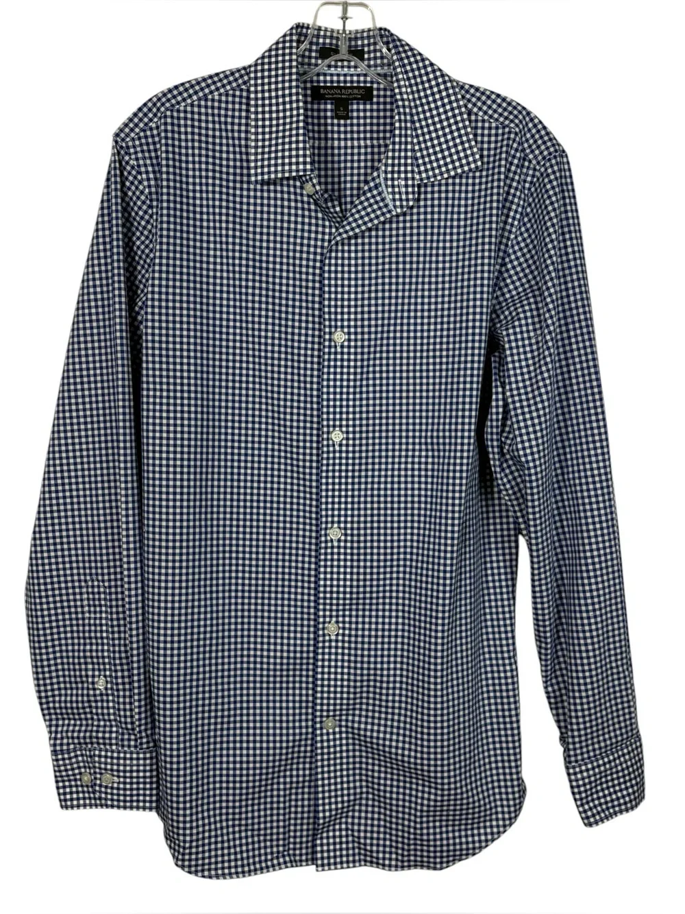 Banana Republic Non-Iron 100% Cotton Slim Fit Blue White Plaid Button Down Small